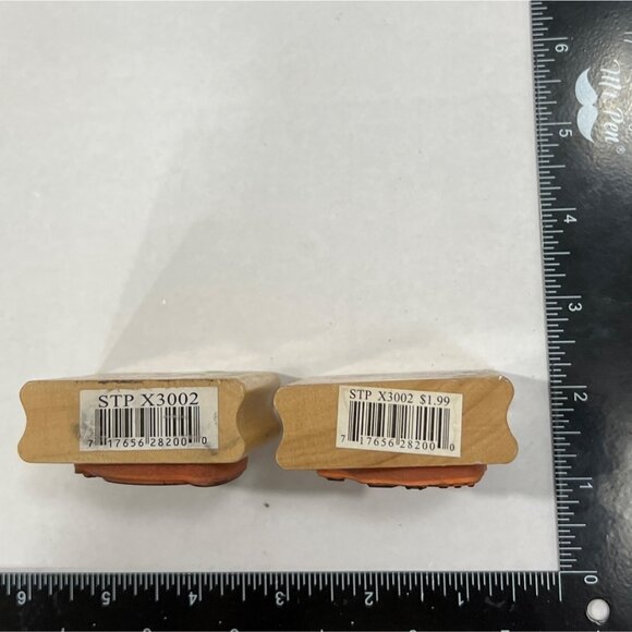 Halloween Pumpkin Wood Rubber Stamp Set Spooky Creepy Faces Canadian Maple - Picture 4 of 4